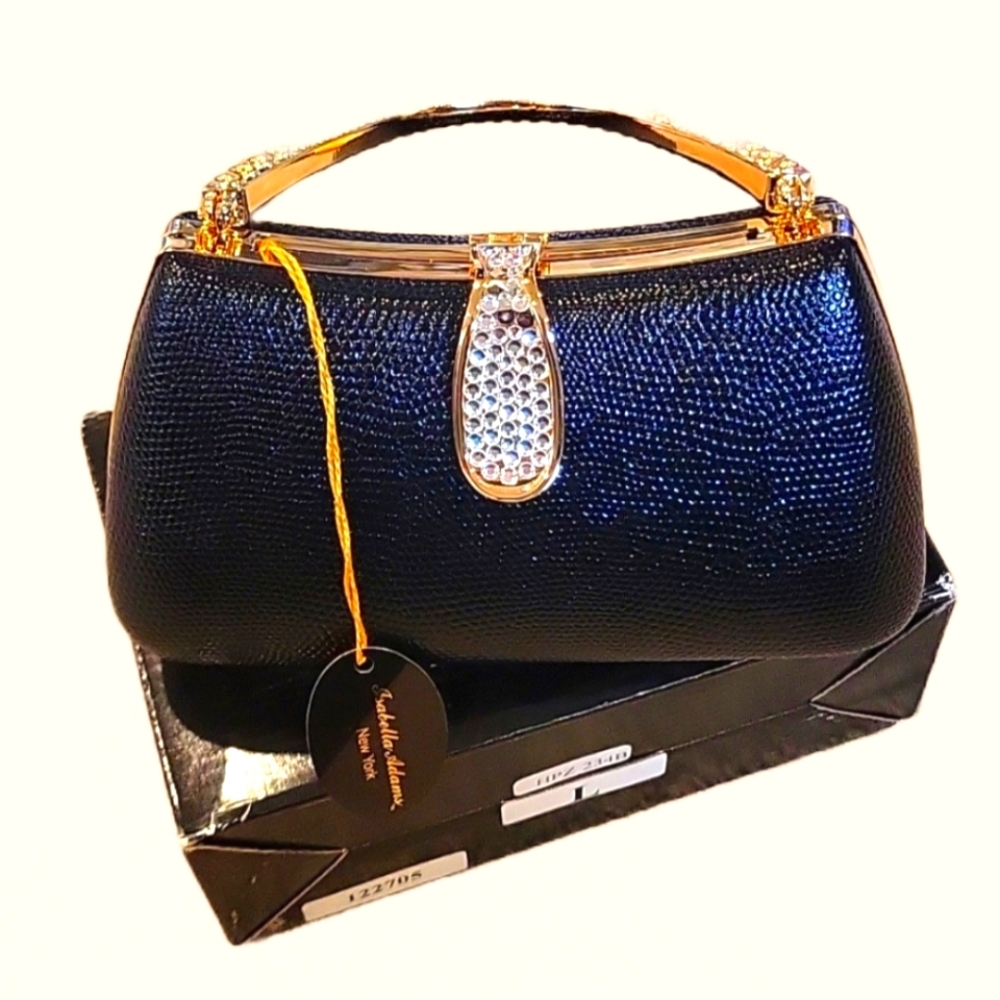 Isabella adams black lizard print evening bag nwt